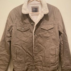 Tan Fur Lined Denim Jacket